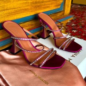 Amina Muaddi Pink Crystal-Embellished Heels